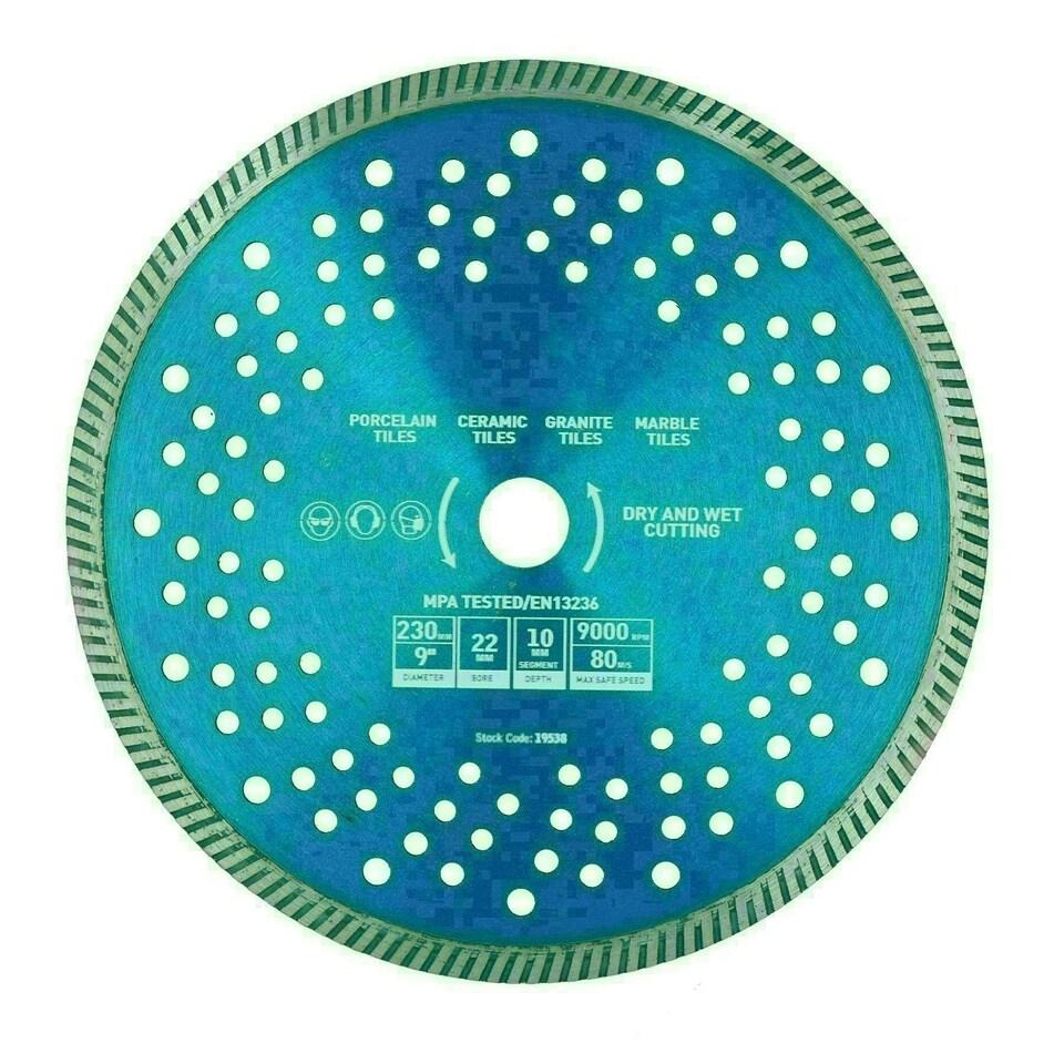 image 1 of 9in / 230mm Dry and Wet Turbo Cutting Disc Porcelain Ceramic Granite Marble 2pk