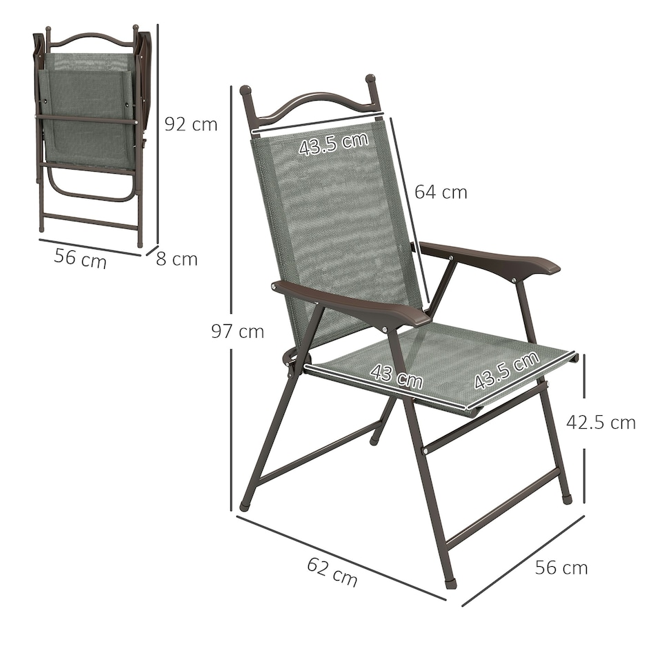 image 1 of Outsunny Folding Chairs Set, Breathable Mesh Fabric Seat, Dark Grey