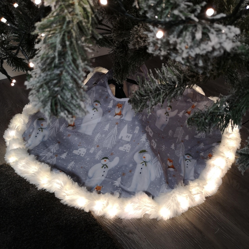 image 1 of 90cm The Snowman™ USB LED Fabric Christmas Tree Skirt with Timer Function