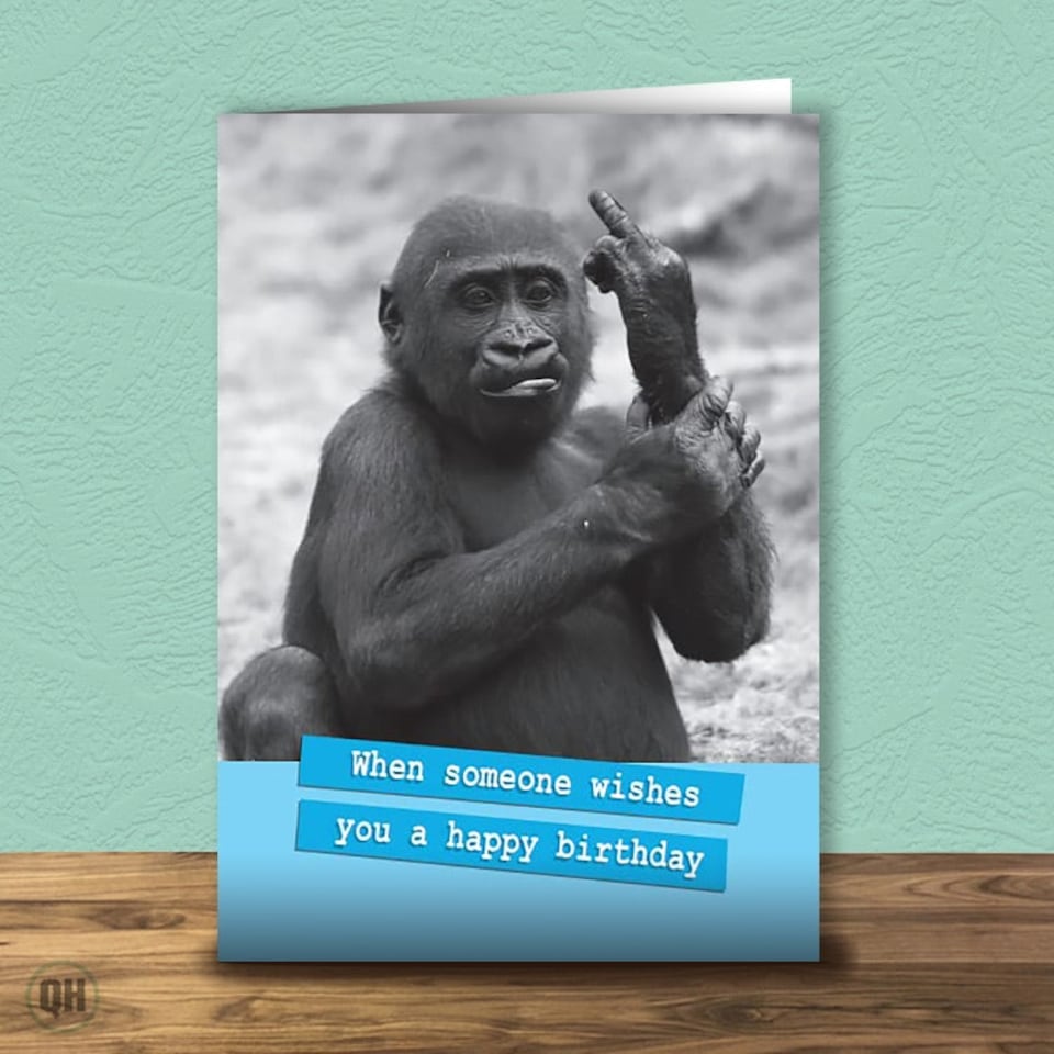 Rude Monkey Sticking Finger Up - Funny Birthday CARD