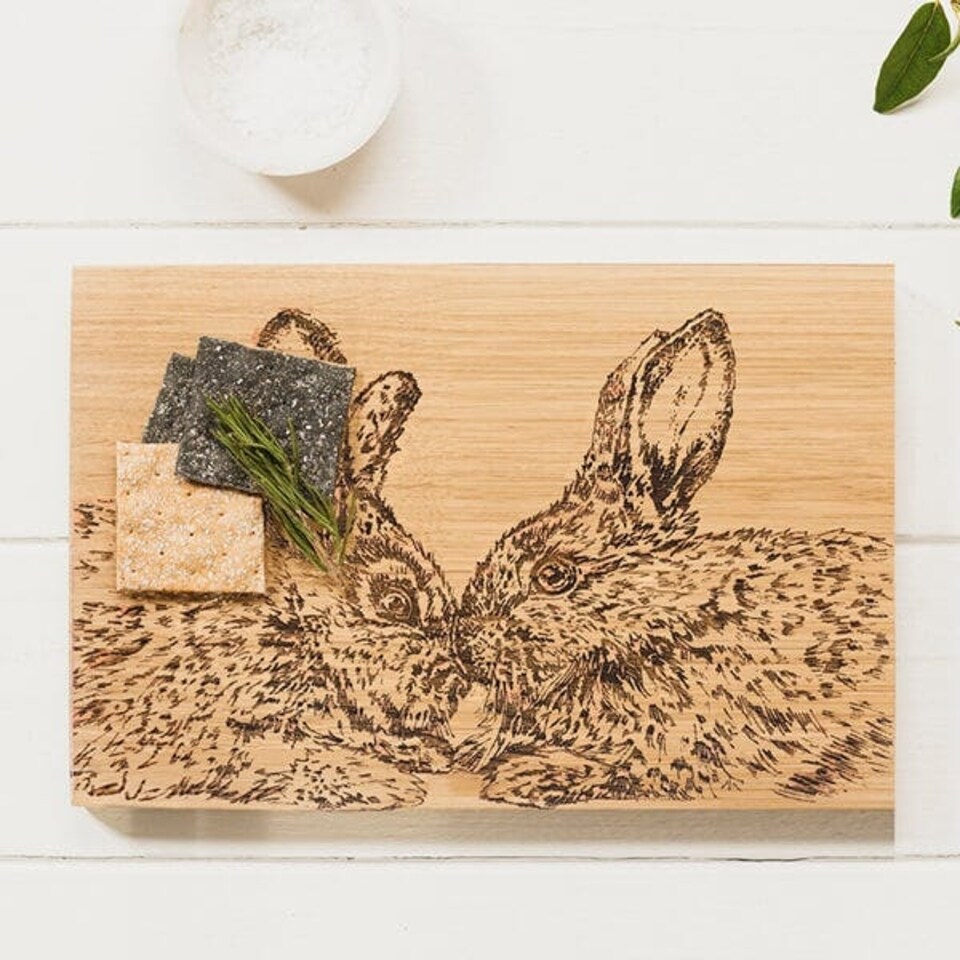 image 1 of The Just Slate Company Kissing Rabbits 30cm Oak Serving Board