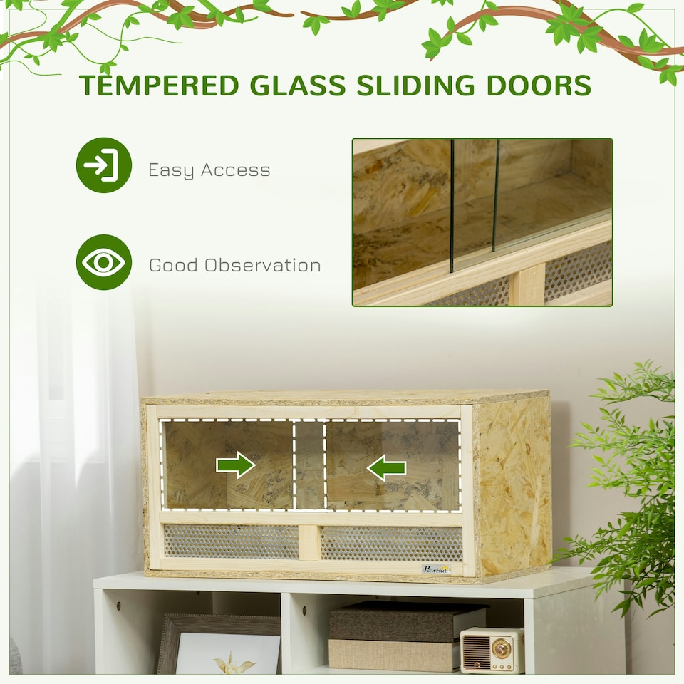 image 1 of PawHut 60cm Reptile Terrarium Vivarium w/ Glass Sliding Doors, Breathable Mesh