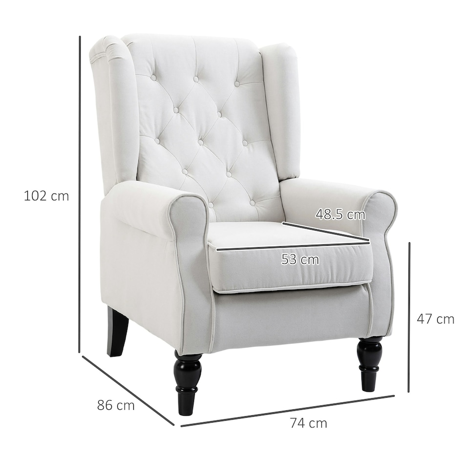 image 1 of HOMCOM Accent Retro Tufted Club Wood Fabric Armchair Cream White