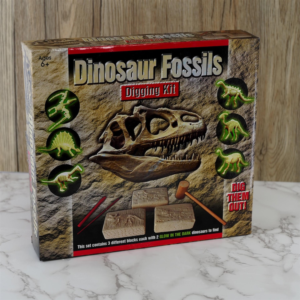 image 1 of The Magic Toy Shop Dinosaur Fossils Digging Excavation Kit Glow in the Dark Science Toy
