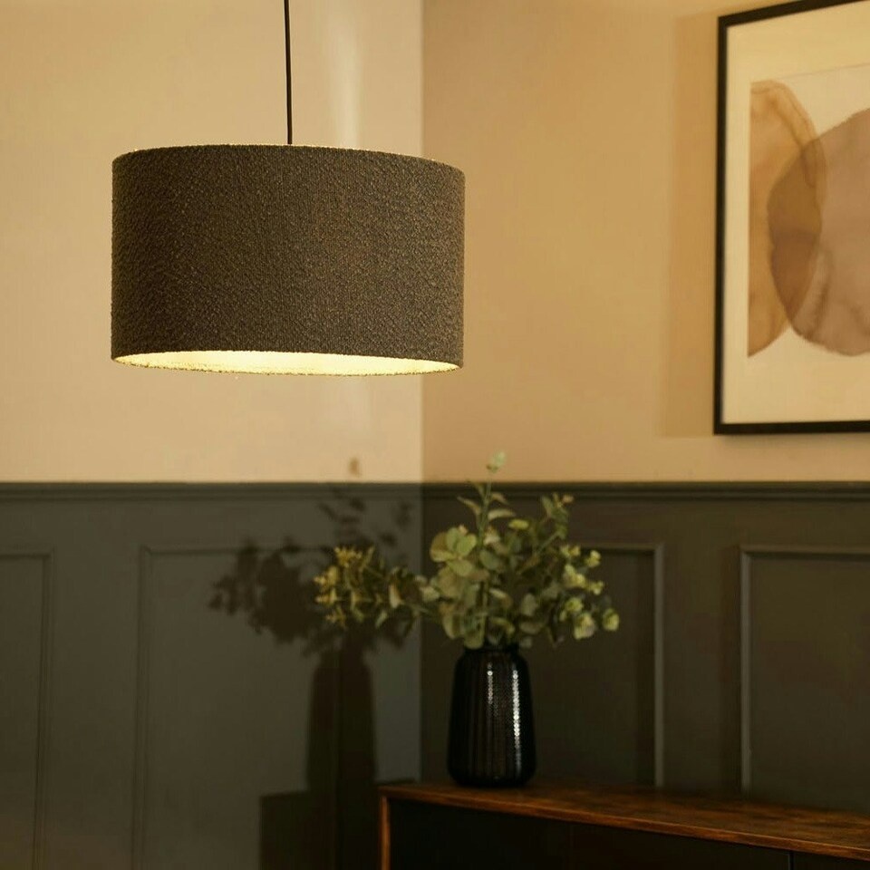 image 1 of ValueLights Reni Large Charcoal Boucle Pendant Shade