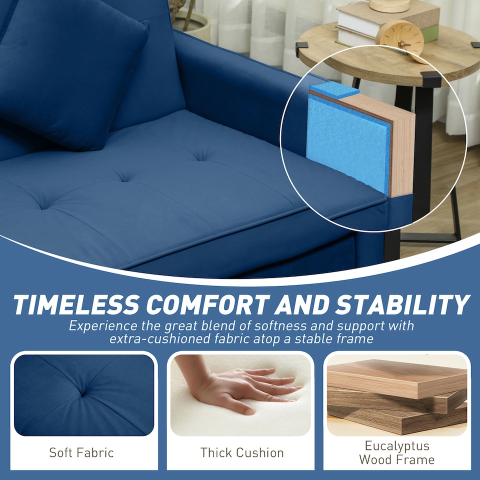 image 1 of HOMCOM Sectional Sofa Bed, L-Shaped 3 Seater Sofa Bed, Reversible Sleeper Sofa with Pull Out Couch Bed, Cushions, Fabric Futon Sofa Bed for Living Room, Blue