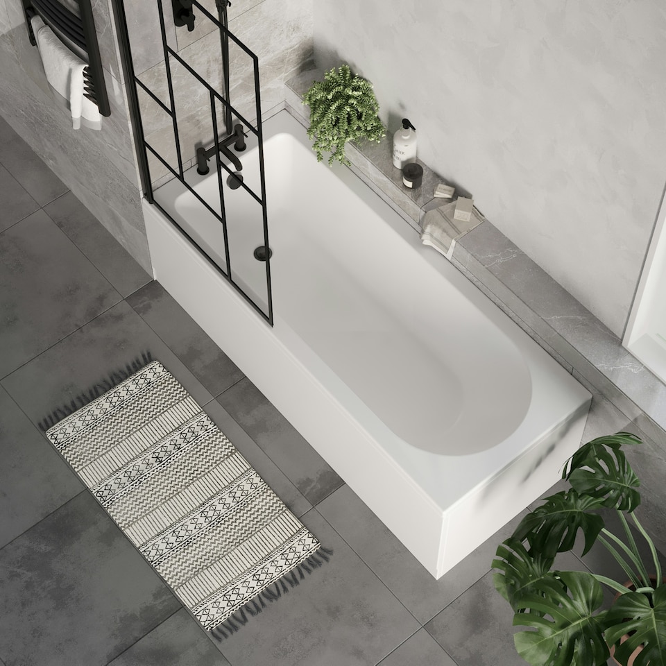 image 1 of Round Single Ended Bath, Abstract Black Screen, Panels, Black Waste -1700x700mm White