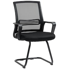 HOMCOM Meeting Office Chair, Mesh Reception Chair with Sled Base, Black Black