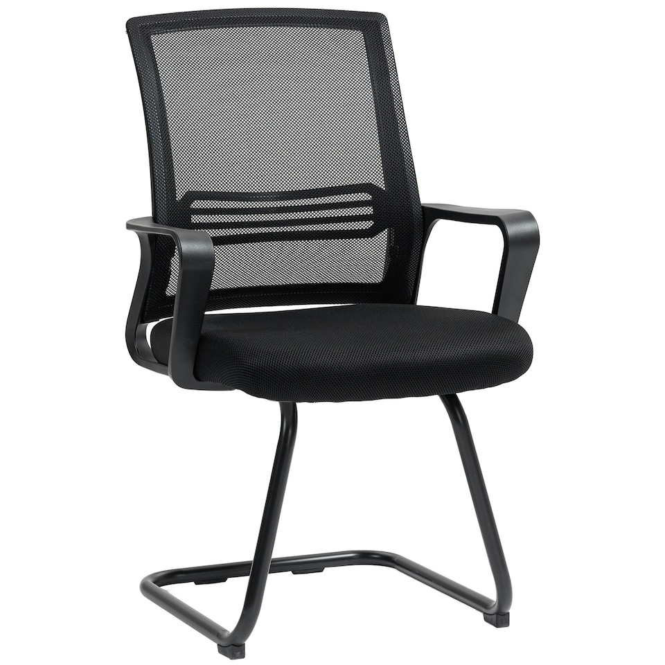 image 1 of HOMCOM Meeting Office Chair, Mesh Reception Chair with Sled Base, Black Black
