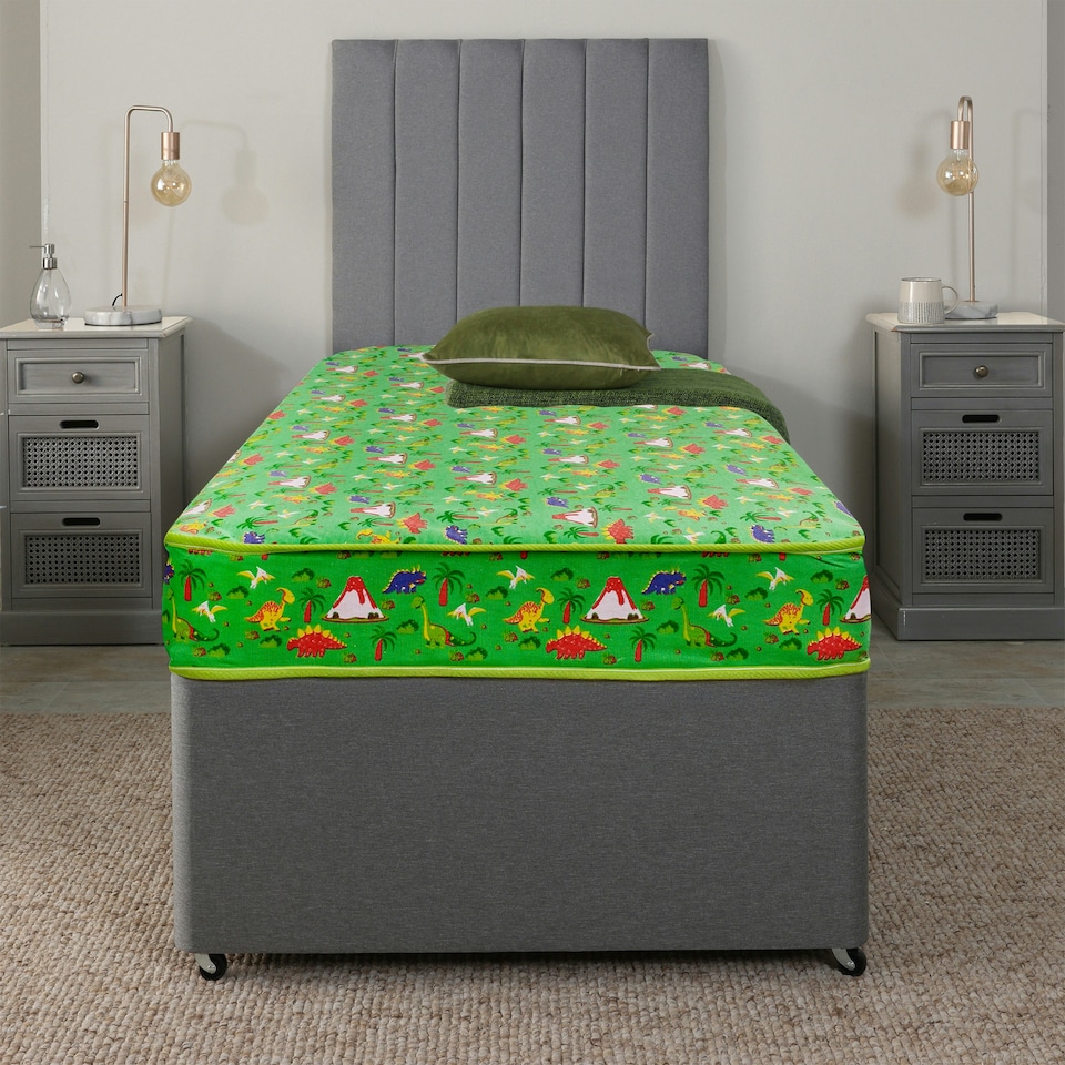 image 1 of Dreamy Dinosaur Kids Mattress - 16.5cm Deep, Dual-Sided Comfort | Green | Small Single