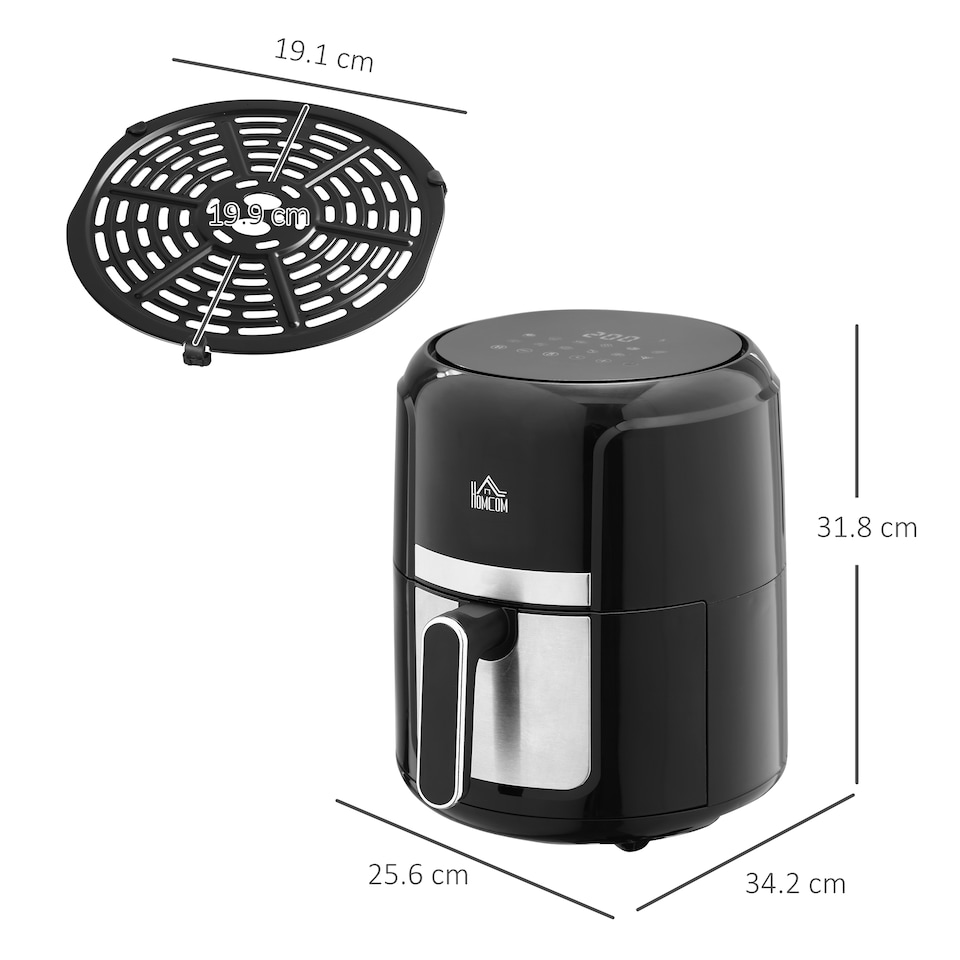 image 1 of HOMCOM 4L Air Fryer, 1300W Air Fryer Oven with Digital Touch Display, Rapid Air Circulation, 12 Cooking Programs, Adjustable Temperature, Timer, Nonstick Basket for Oil Less or Low Fat Cooking, Black