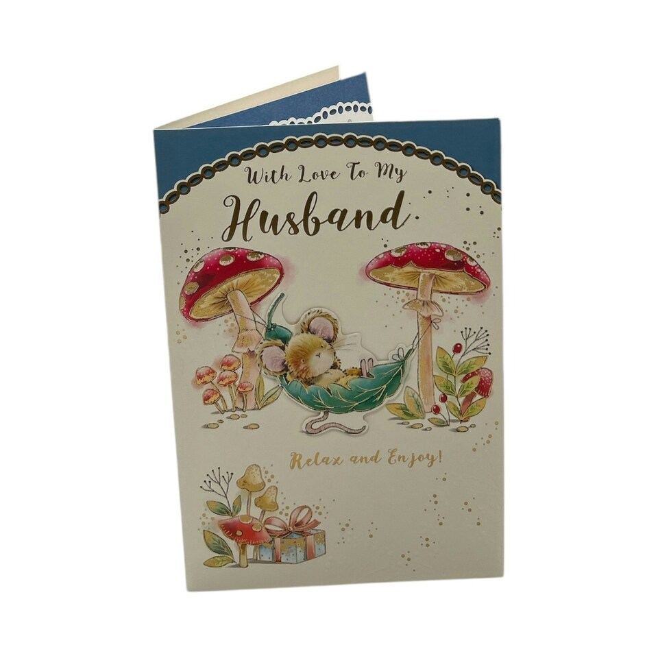 image 1 of To My Husband Mouse Relax On Swing Design Birthday Card
