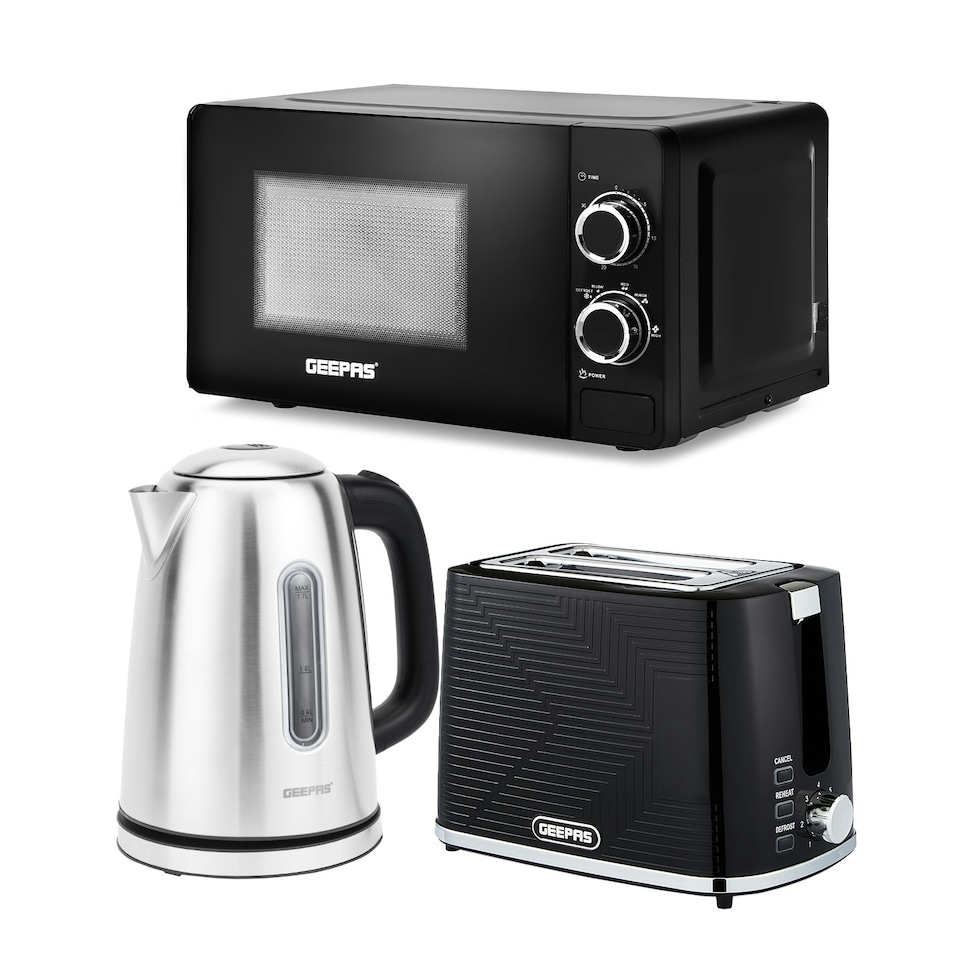 image 1 of GEEPAS 1.7L Illuminating Electric Kettle 2 Slice Bread Toaster & Microwave Kitchen Combo Set