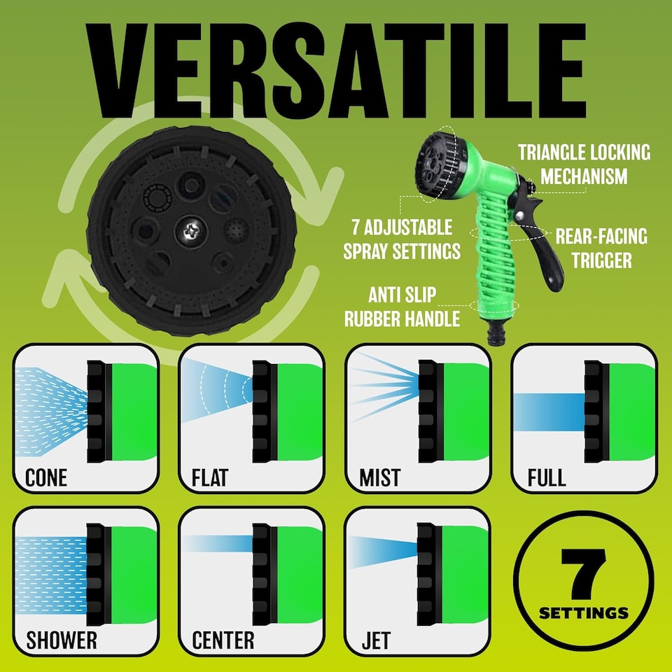 image 1 of 100ft Green Garden Snake Hose Expandable Flexible Hose Pipe + Spray Gun