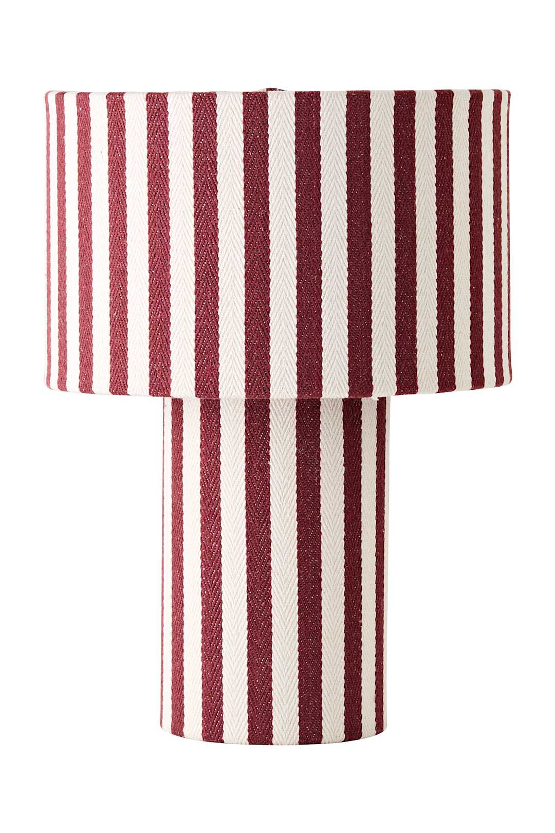 ValueLights Florence Pinstripe Full Fabric Heavy Linen Table Lamp with Bulb in Burgundy