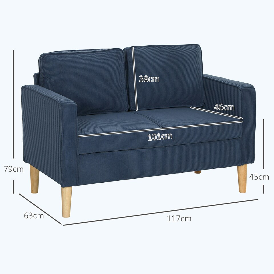 image 1 of HOMCOM Compact 2 Seater Sofa with Under Seat Storage for Small Spaces Blue