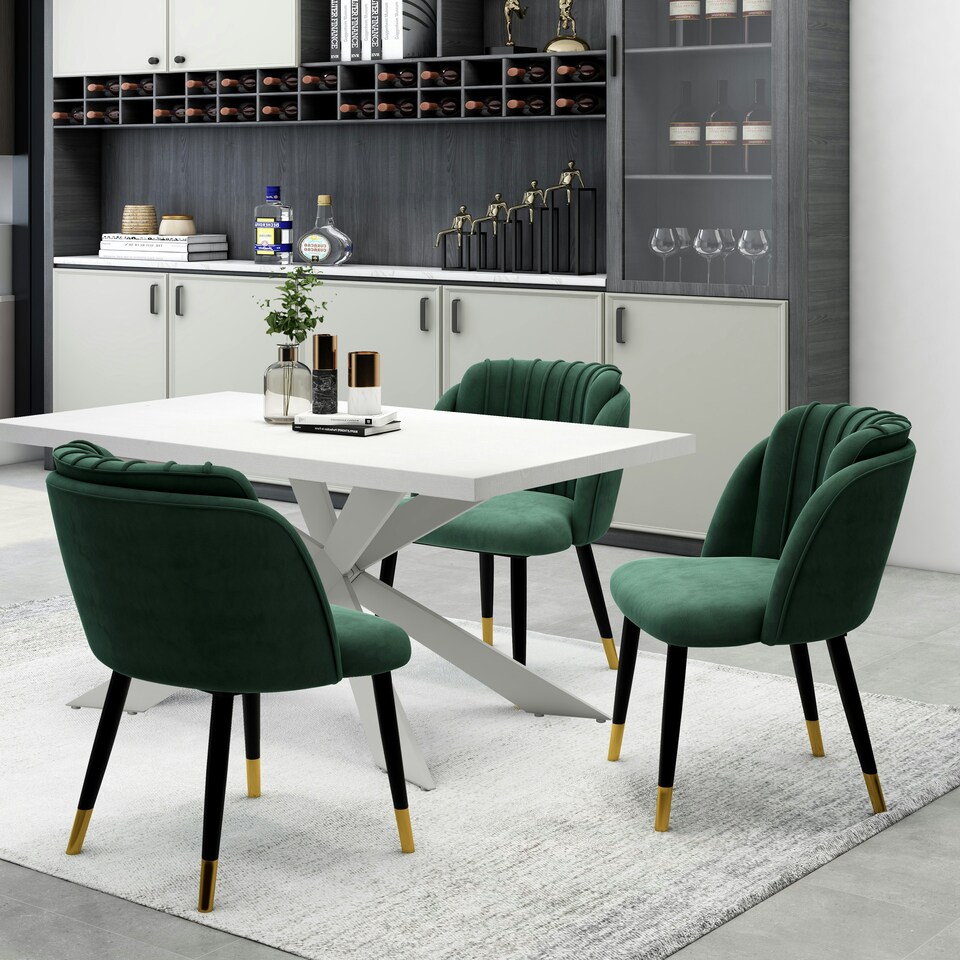 image 1 of Single Milano Velvet Dining Chair with Stylish Ribbed Back Design, Black Metal Legs with Silver Tips Green | Gold End Tips  