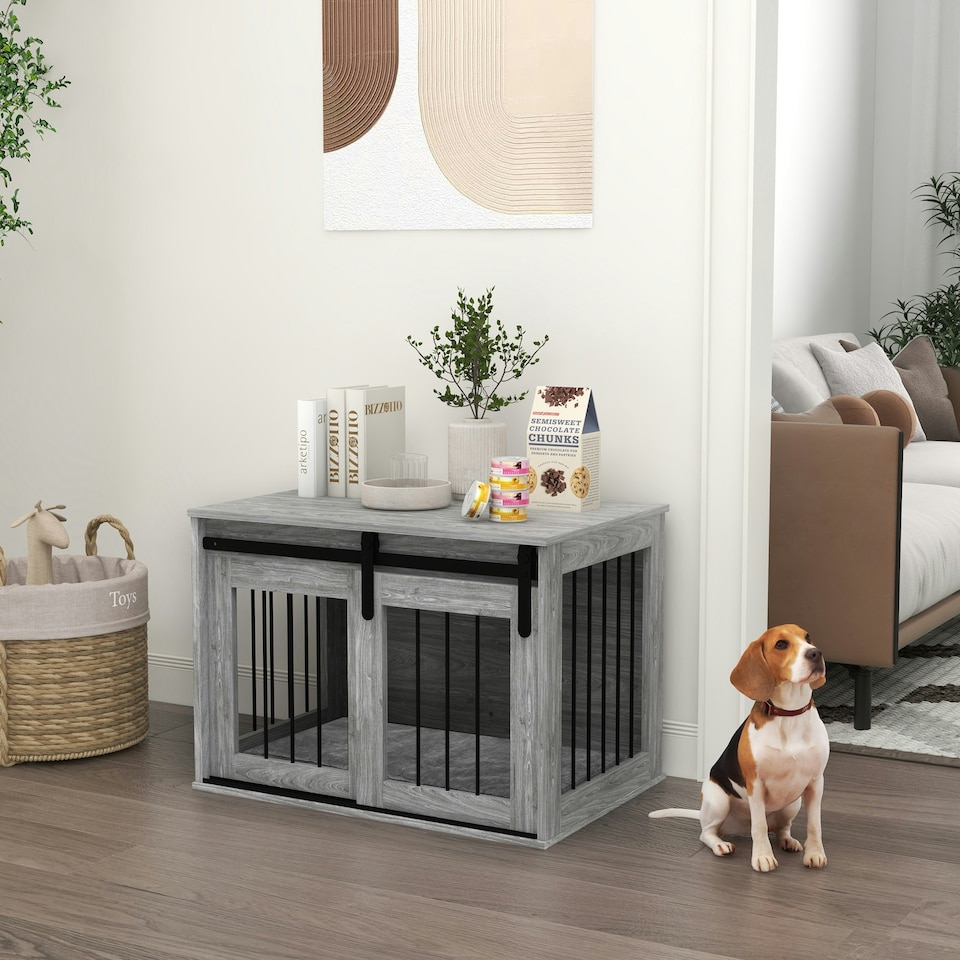 image 1 of PawHut Dog Crate Furniture with Removable Cushion, for Medium Dogs - Grey