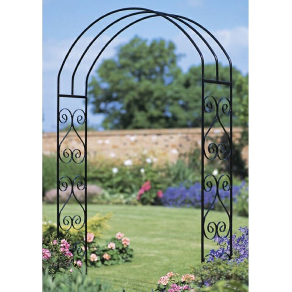 York Scroll Large Rose Arch - Solid Steel - L305 x W1524 x H2032 mm - Powder Coated Black | Black | 1
