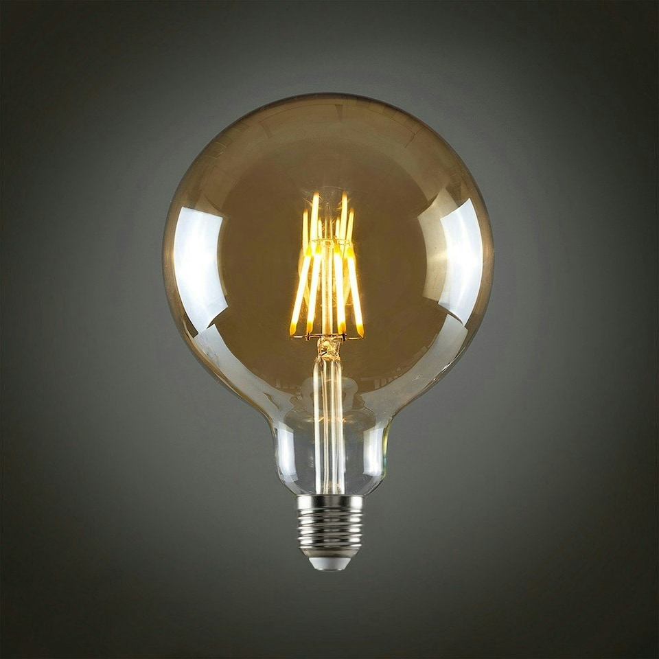image 1 of ValueLights 1 x Vintage Filament E27 Amber Glass Globe LED 6W Warm White 2700K 660lm Light Bulb