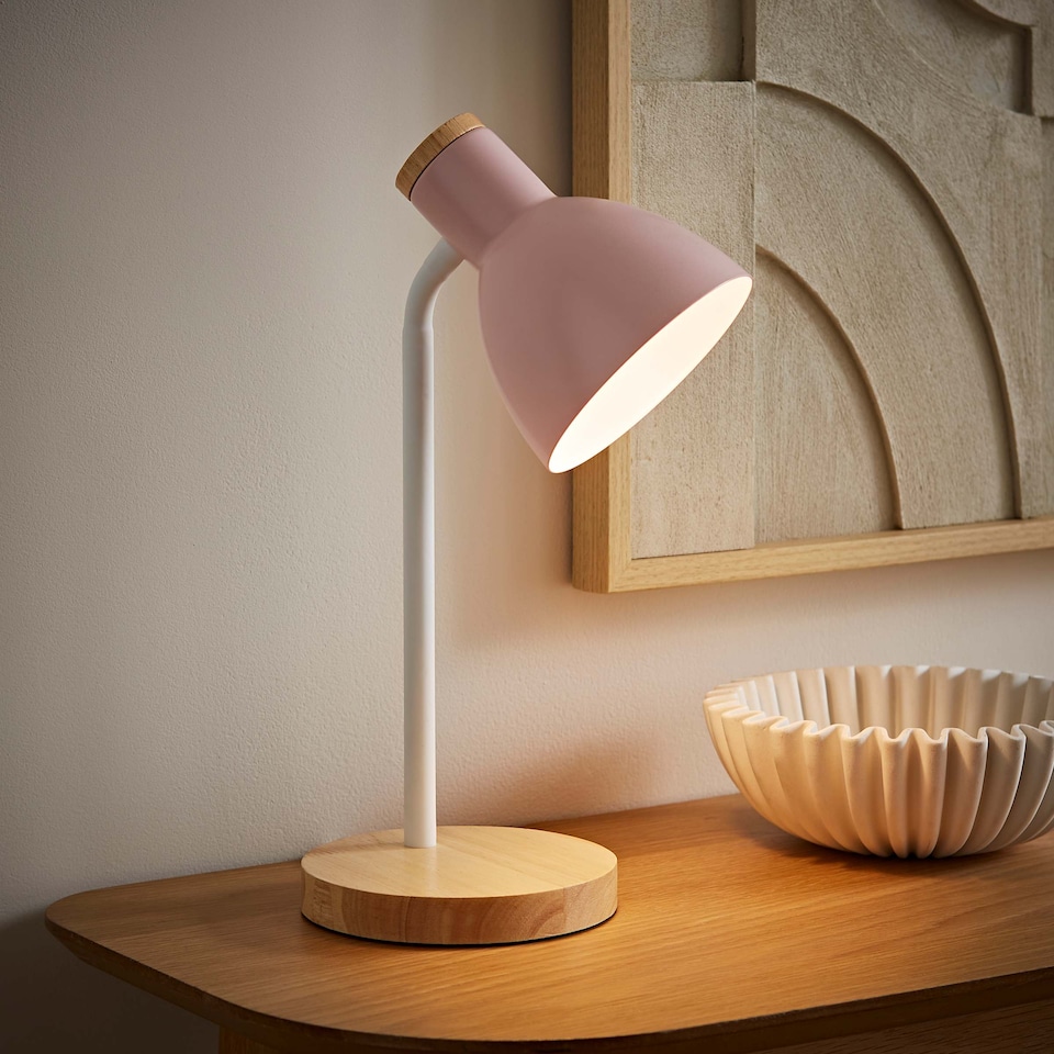 image 1 of ValueLights Woody Blush Pink Desk Task Adjustable Table Lamp and Bulb