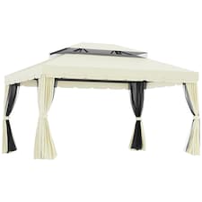 Outsunny 4 x 3 m Aluminum Garden Gazebo, Double Roof Outdoor Gazebo Canopy Shelter with Netting & Curtains for Garden, Lawn, Backyard and Deck, Cream