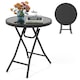 image 1 of COSTWAY Folding Glass Table Portable Patio Coffee Table Black