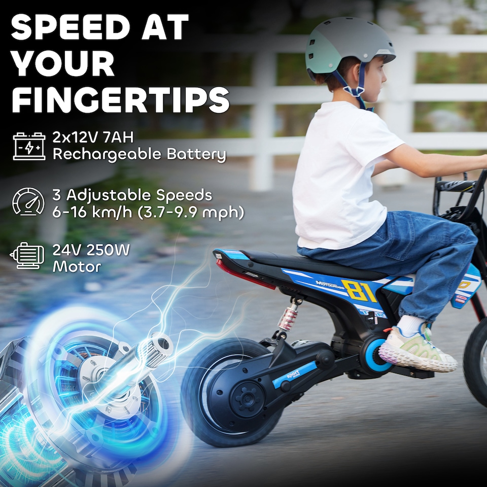 image 1 of AIYAPLAY 24V Battery Powered Ride On Motorcycle with Rear Suspension, Blue