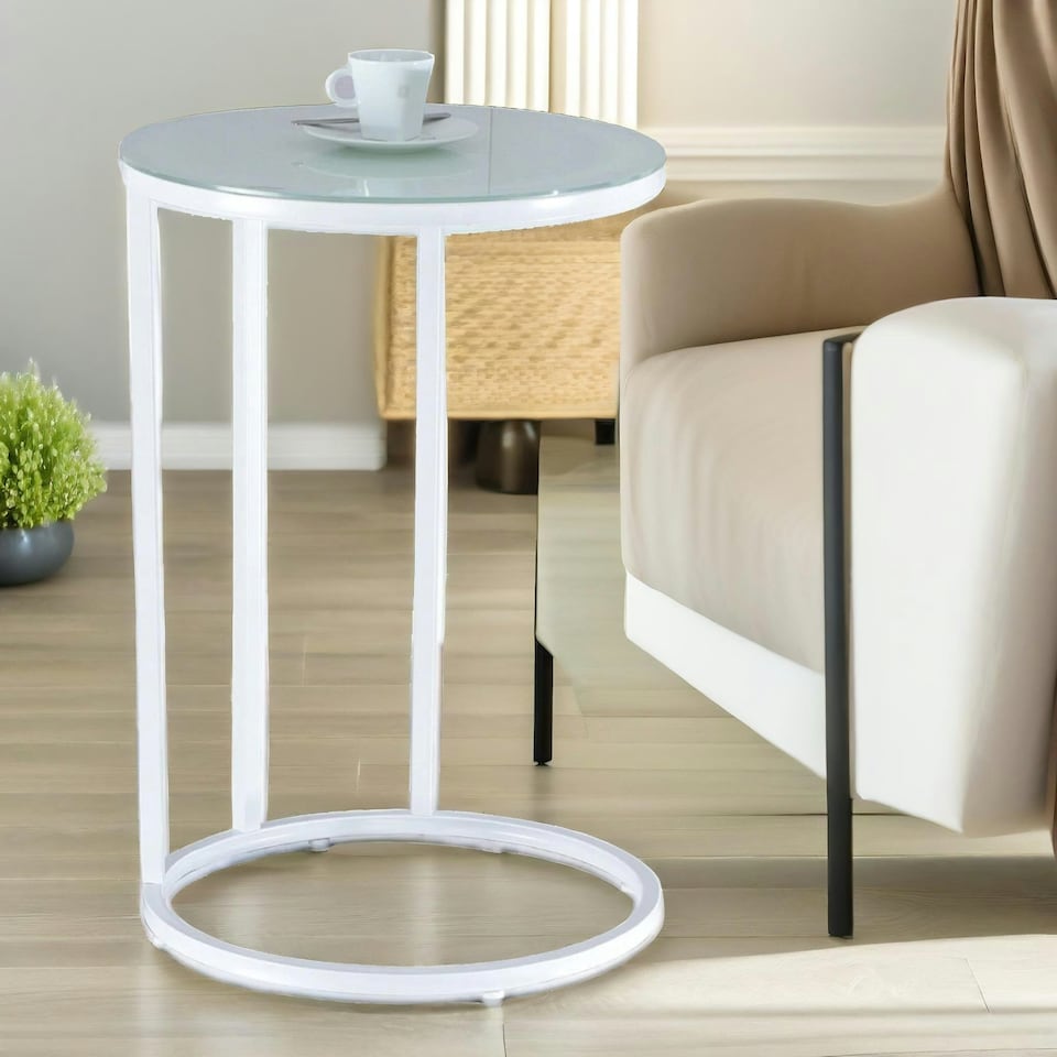 image 1 of Round C Shaped Side Table White White