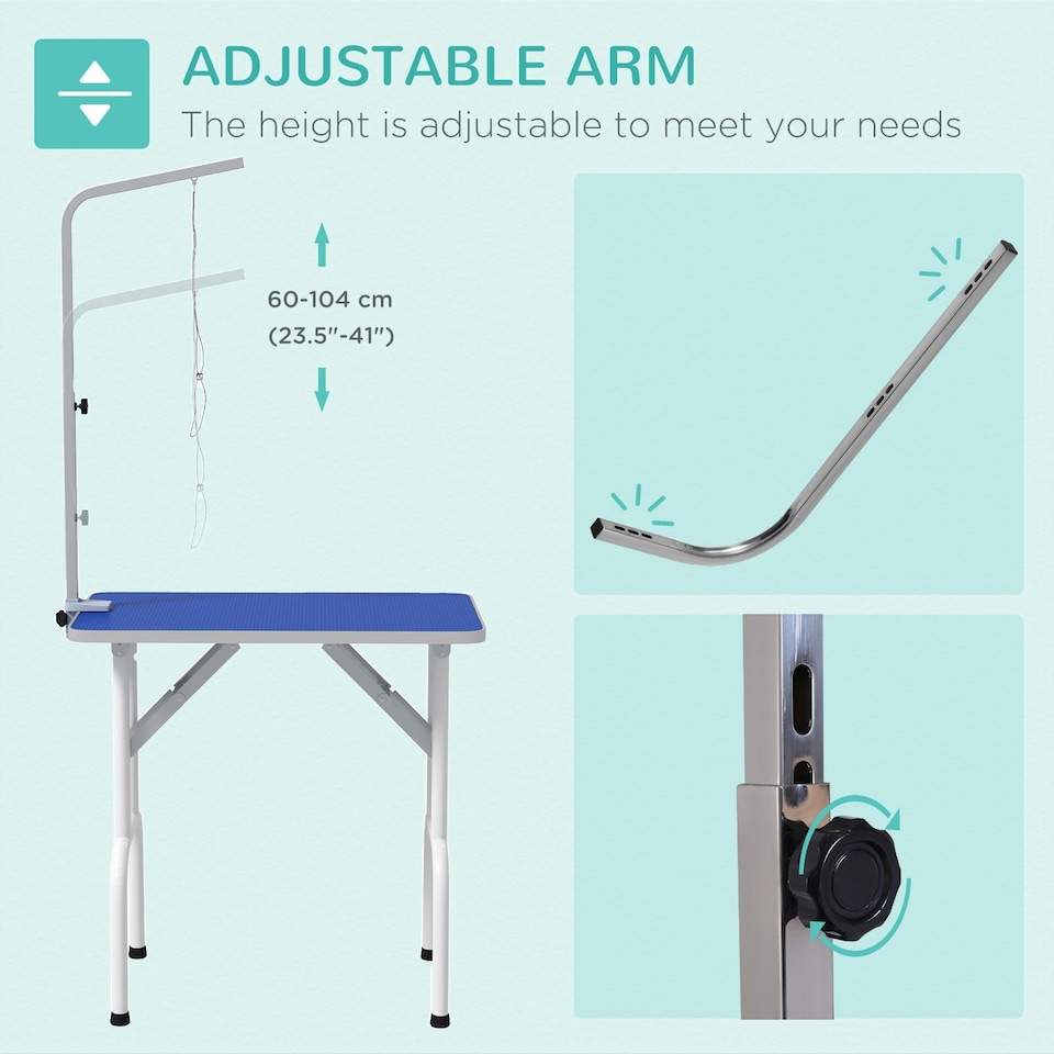 image 1 of PawHut Foldable Dog Grooming Table Adjustable Arm 81x49x80 cm