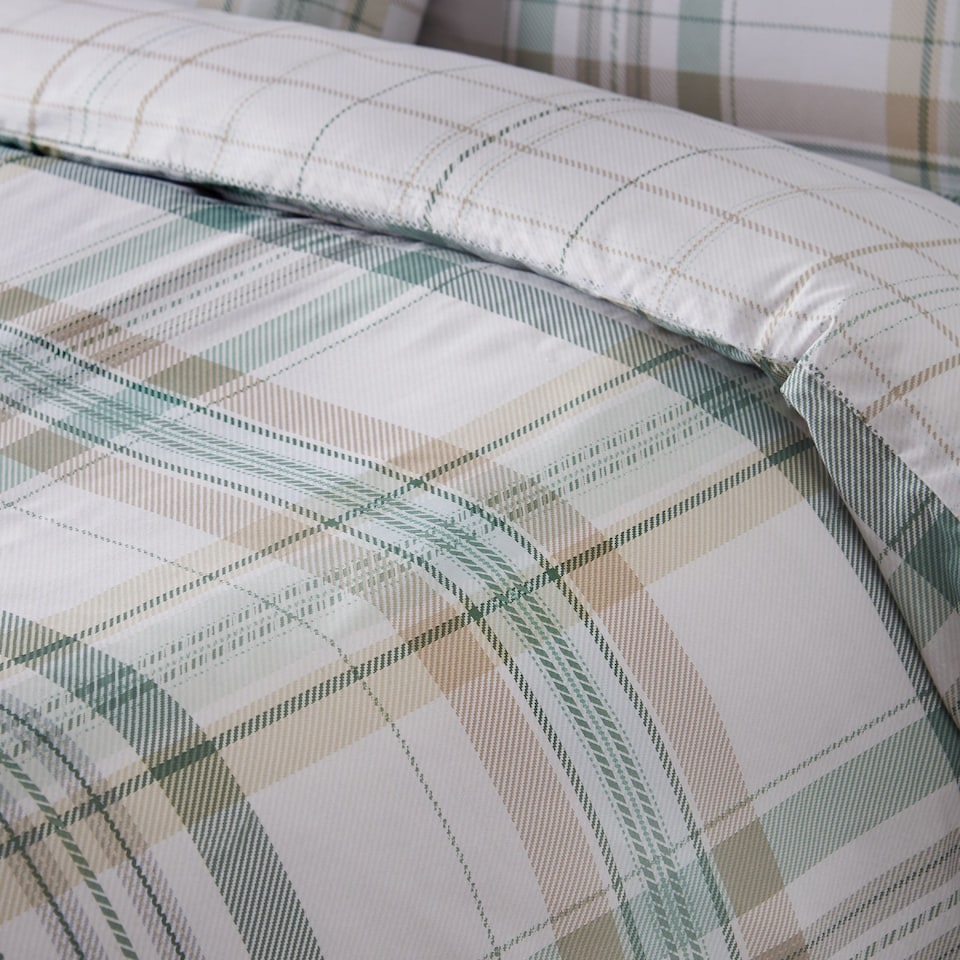 image 1 of Catherine Lansfield Cartmel Check Reversible Duvet Cover Set | Green | King