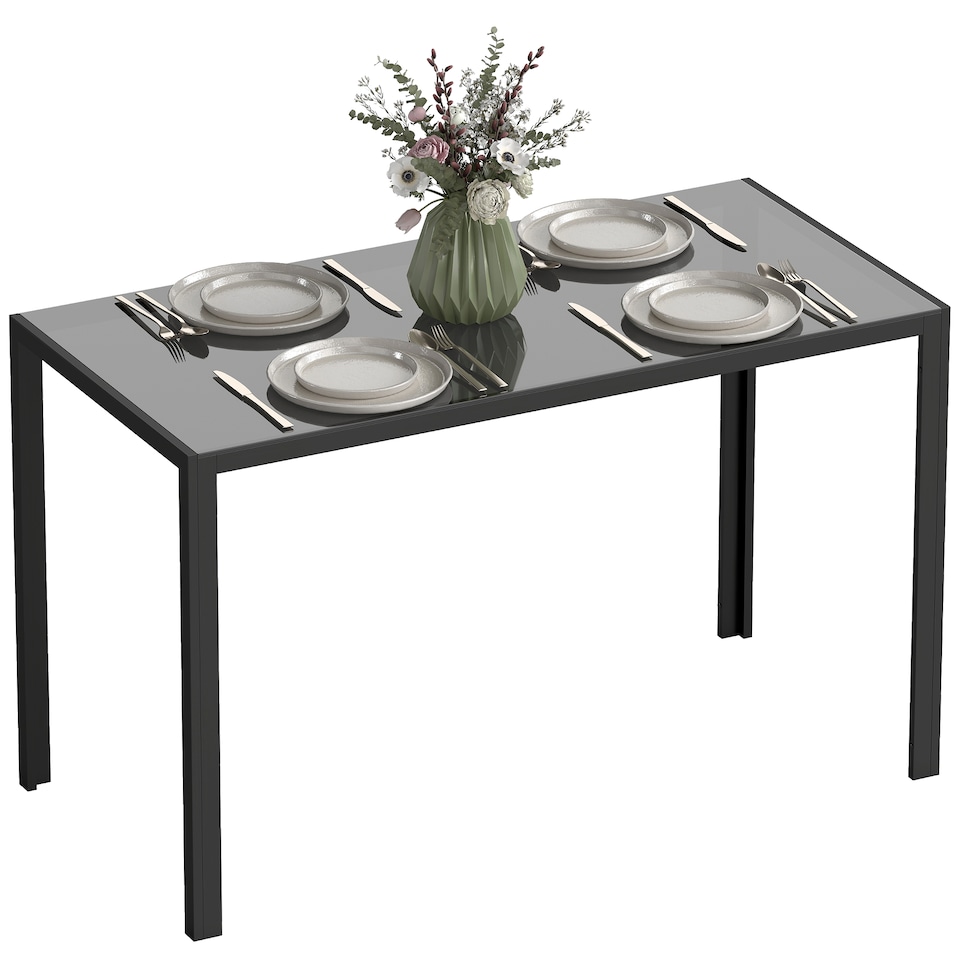 image 1 of HOMCOM Modern Rectangular 4 Seater Dining Table with Tempered Glass Top
