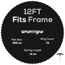 SPORTNOW Trampoline Mat with 72 V-Hooks, for 12ft Trampoline, Black