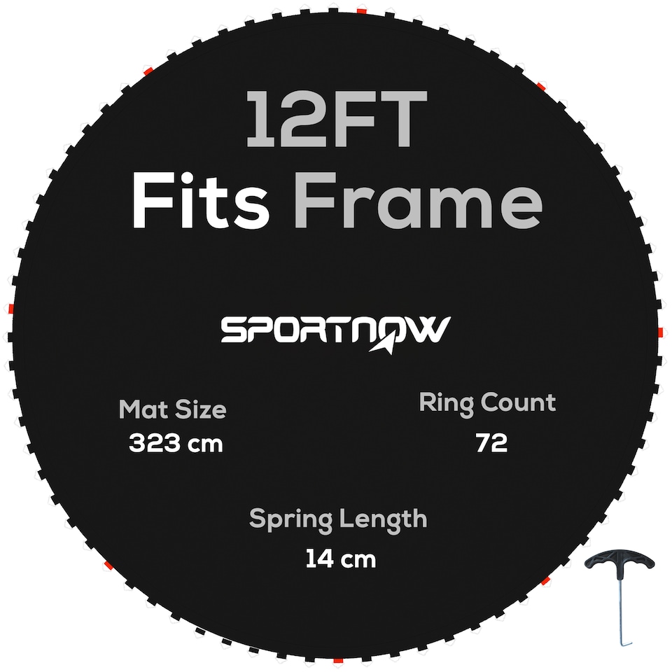 image 1 of SPORTNOW Trampoline Mat with 72 V-Hooks, for 12ft Trampoline, Black