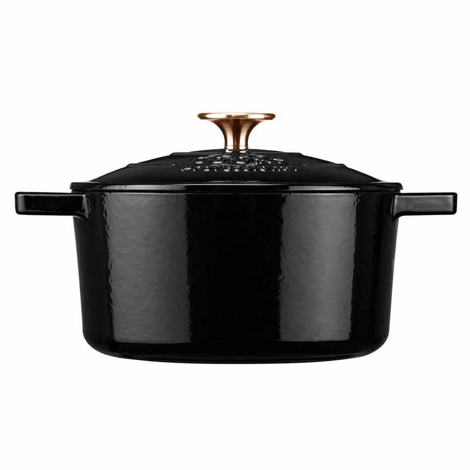 image 1 of Cooks professional Cast Iron Casserole Dish 20cm - Ovenproof Pan with Lid | Black | Shiny Black