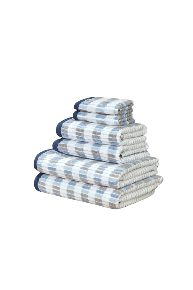 image 1 of Santa Cruz 6 Piece Cotton Towels Bale Set Striped Soft and Absorbent | Blue | Bath towel