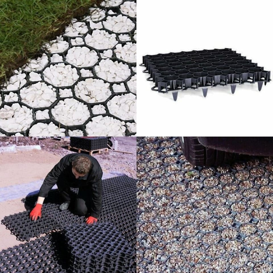 image 1 of True Products TrueGrid Ground Reinforcement Grids Gravel Grass Paving Car Park Drive Path 4 Pack 1sqm approx Black