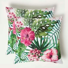 Homescapes Botanical Flower Outdoor Cushion 45 x 45 cm - Set of 2 | Multi | 45 x 45 cm | 2
