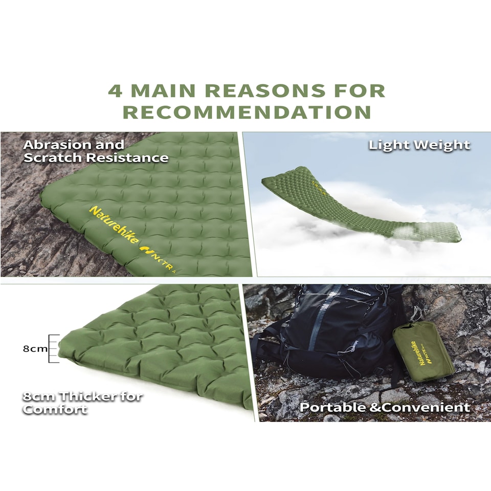 image 1 of TuYe 4.6 Ultralight Inflatable Square Mattress | Green | Army Green | Long