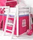 image 5 of Moro Cabin Bed Midsleeper with Cotton Pink Tent, Tower & Tunnel in White