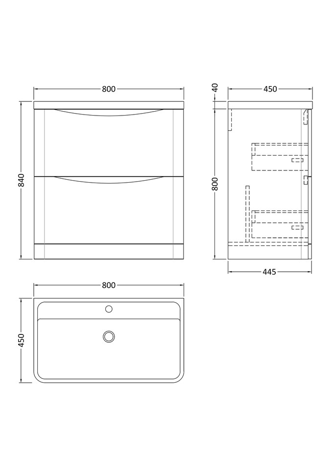 image 1 of Balterley Arch Contemporary Bathroom Floor Standing 2 Drawer Vanity & Polymarble Basin | White | Satin White