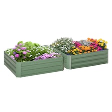 Outsunny Set of 2 Raised Garden Bed Galvanised Planter Box Easy Setup Dark Grey