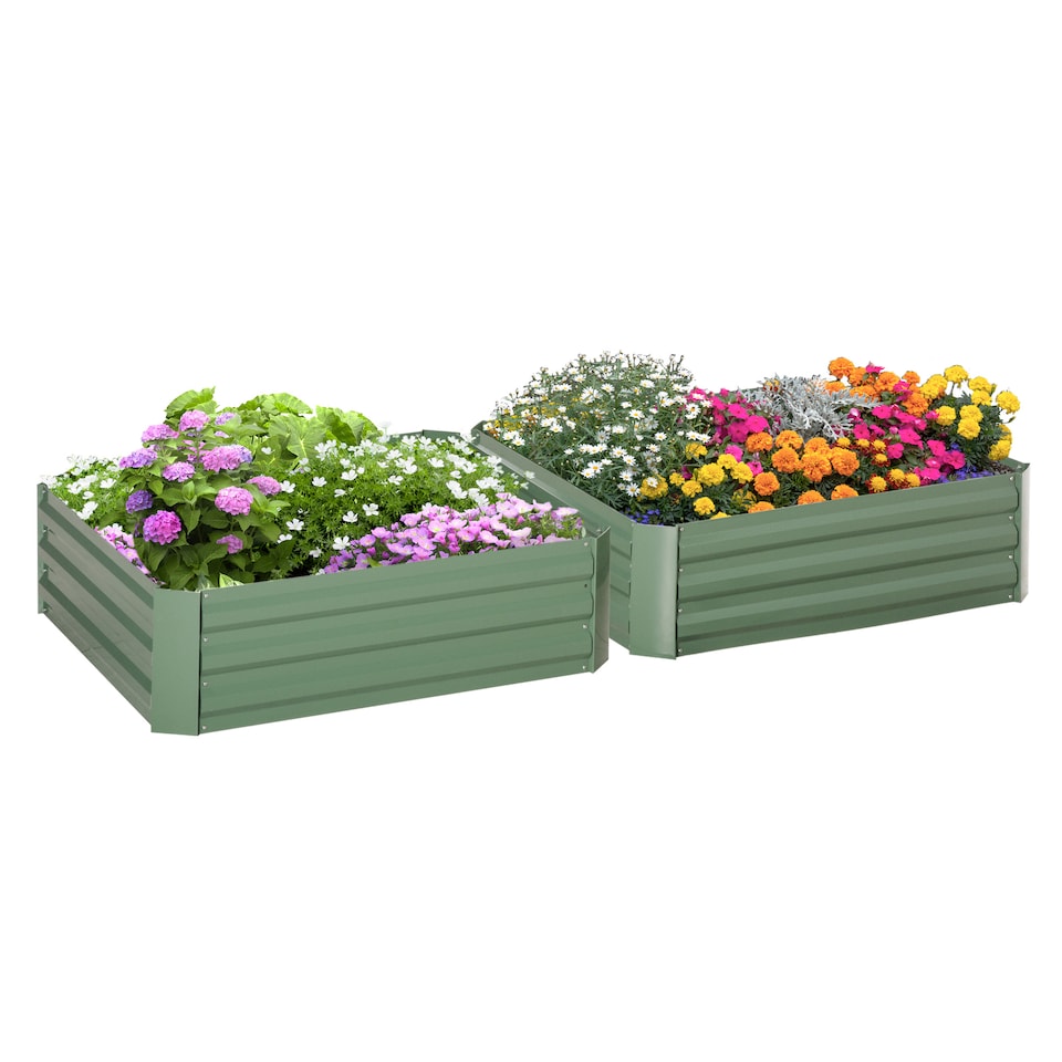 image 1 of Outsunny Set of 2 Raised Garden Bed Galvanised Planter Box Easy Setup Dark Grey