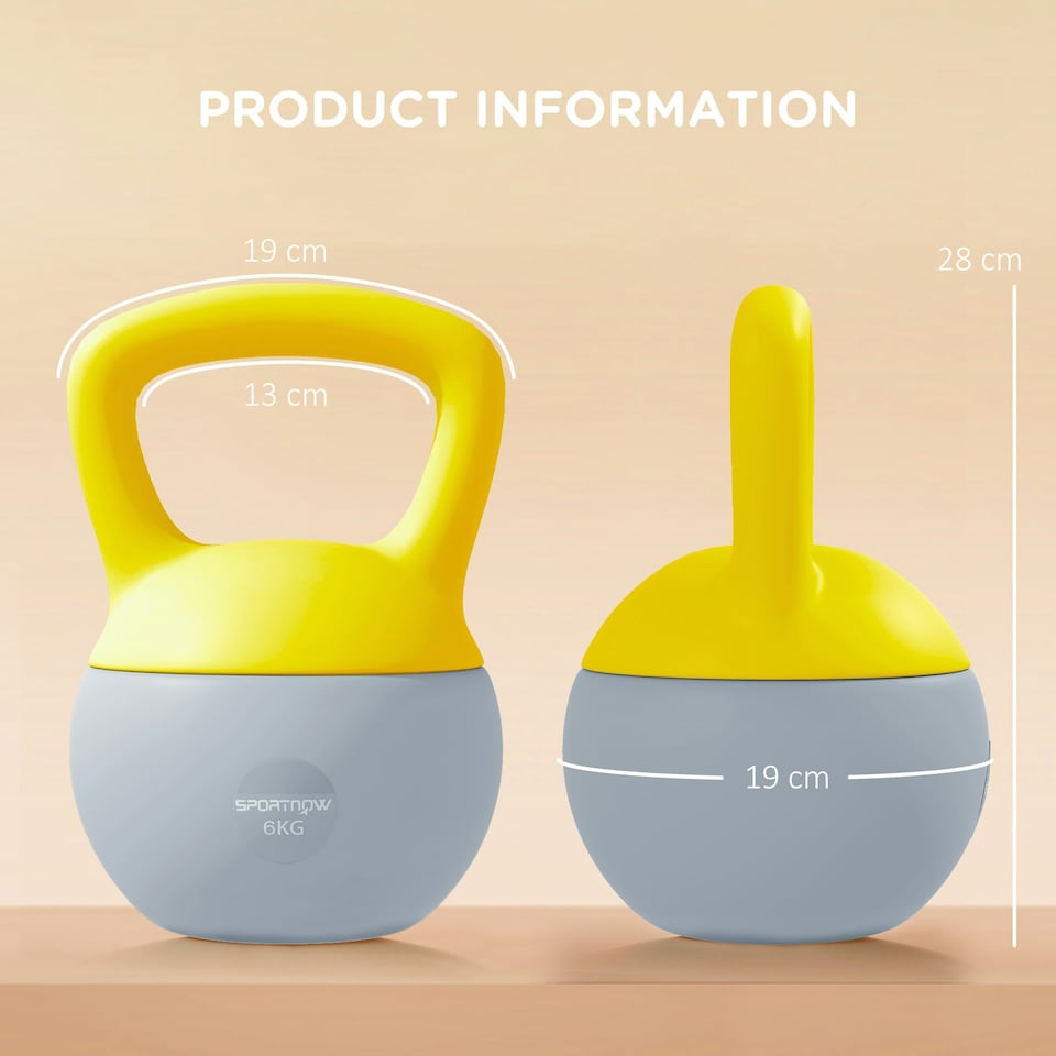 image 1 of SPORTNOW Kettlebell with Soft Body and Non-Slip Handle Yellow | 6