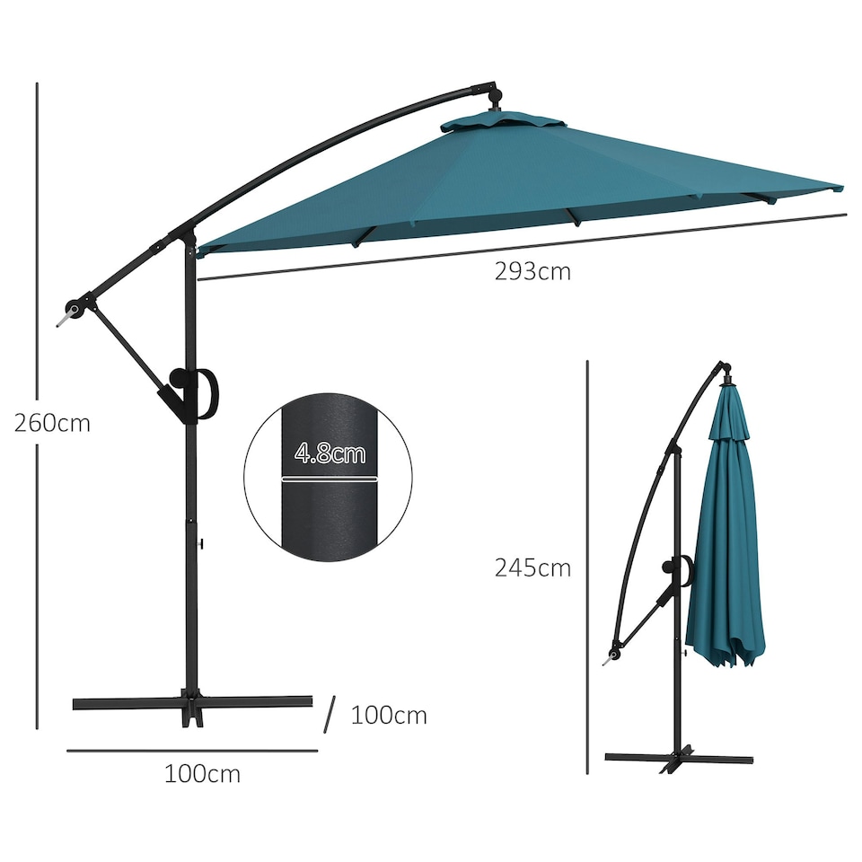 image 1 of Outsunny 3(m) Cantilever Parasol with Cross Base, Crank Handle, Tilt, Cream