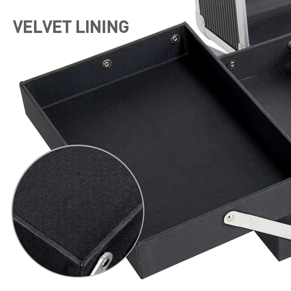 image 1 of Yaheetech 4-In-1 Rolling Makeup Trolley Case Aluminum Black | Black