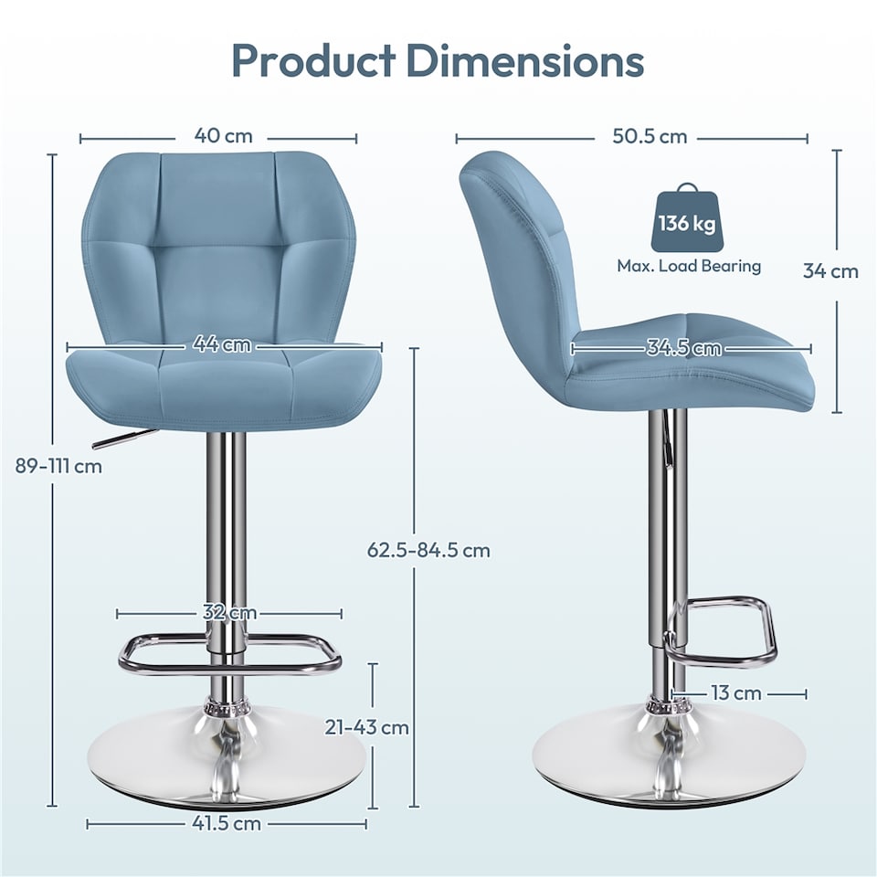 image 1 of Yaheetech Set of 2 Modern Faux Leather Swivel Bar Chair-Blue