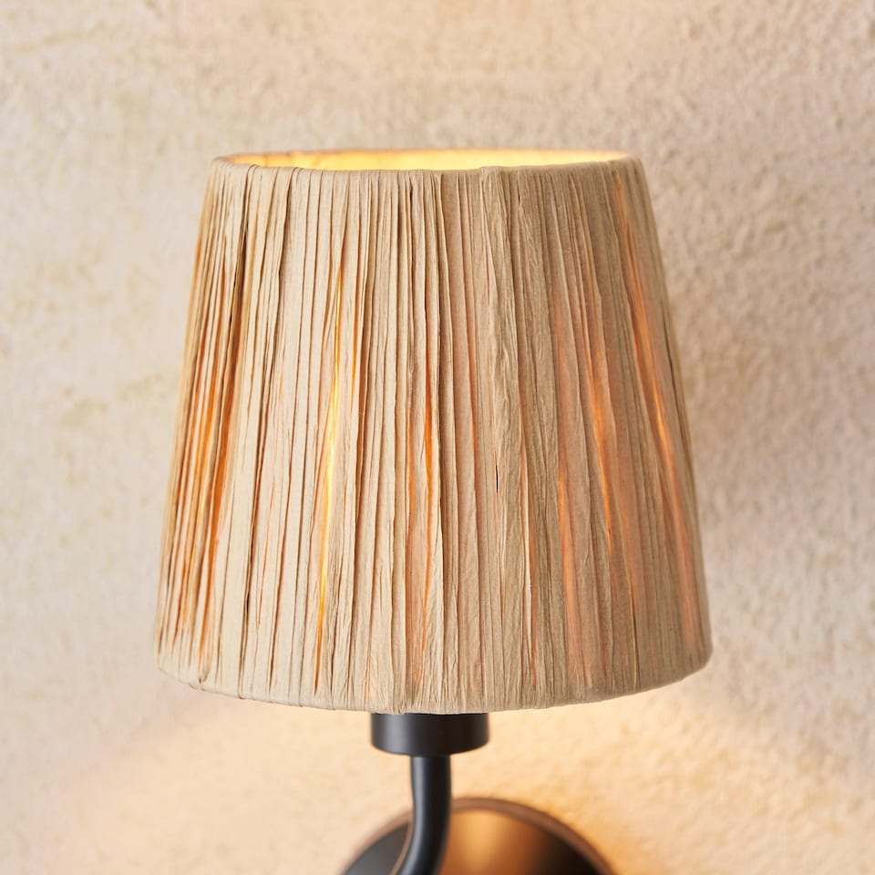 image 1 of Wriggle Wall Lamp with Shade Matt Black, Natural Raffia, 1x E14