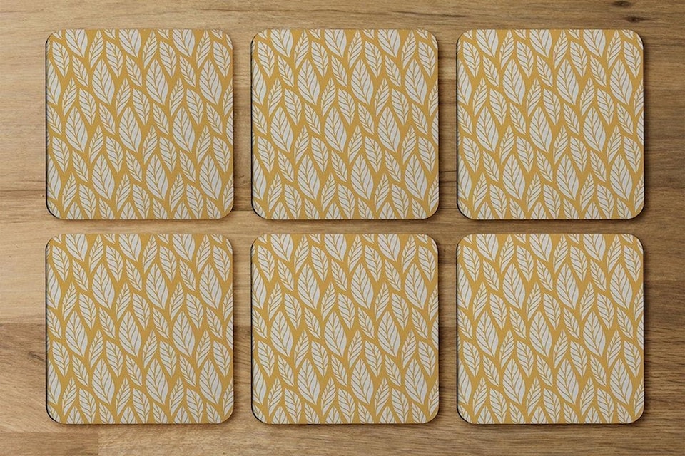 image 1 of White Leaf Pattern on Orange (Coaster)