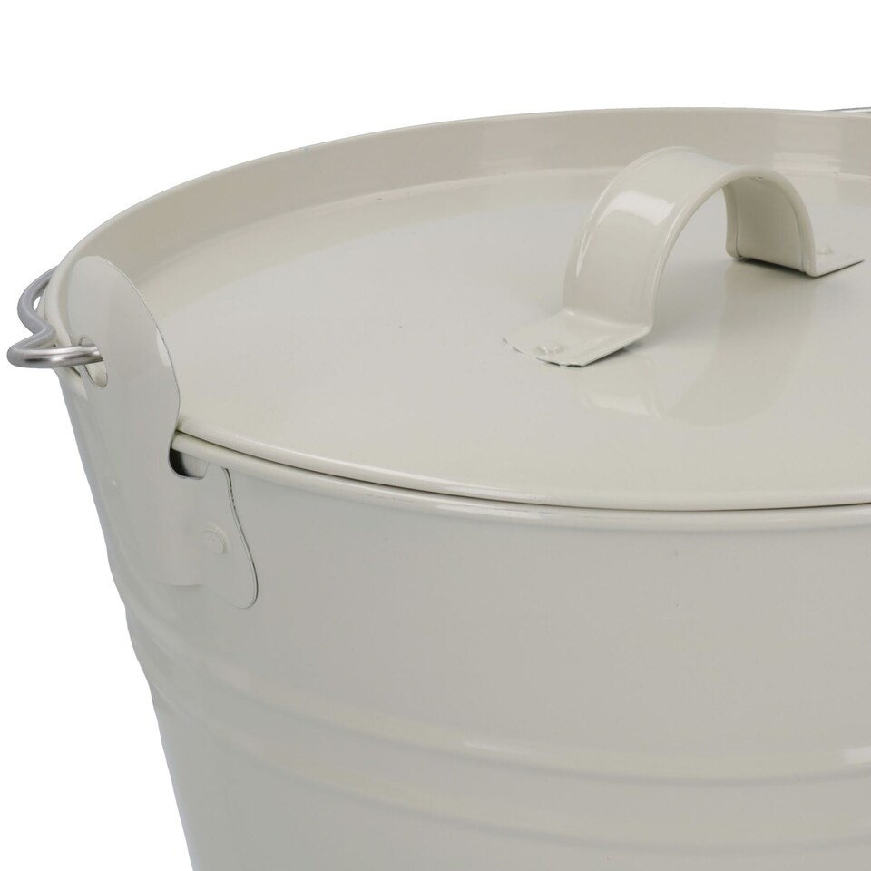 image 1 of Coal Bucket & Lid Cream Metal Ash Tidy Bin Coal Carrier Fire Log Burner Kindling